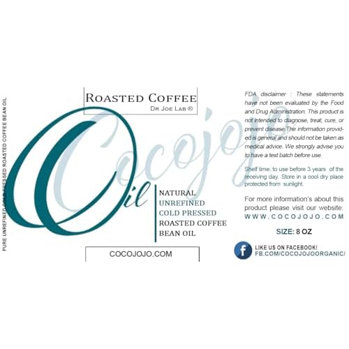Dr Joe Lab Roasted Coffee Bean Oil - Pure Cold Pressed Non-GMO - 8 oz - For Skin, Hair, Body, Nails, Cuticles, Facial Hair, Eyelashes, Eyebrows Natural Hydrating Moisturizing Antioxidant