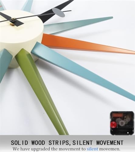 Multicolor Sunburst Wall Clock 18 Inch - Mid Century Modern Home Decor