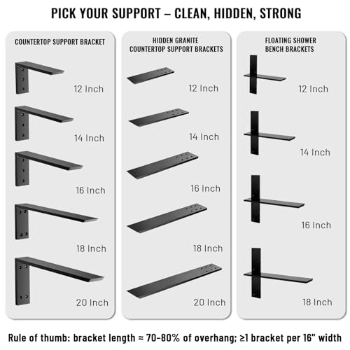 12 Inch Heavy-Duty Floating Shower Bench Brackets - 4 Pack Wall Mount Supports