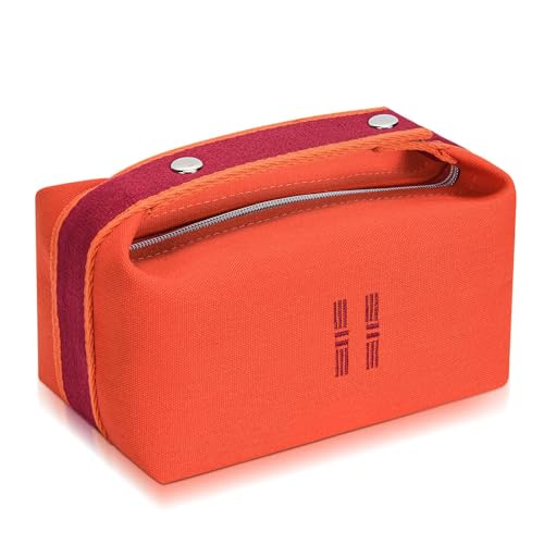 Orange Red Canvas Makeup Bag for Women, Travel & Hanging Cosmetic Organizer - Variation: Red