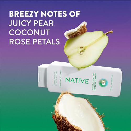 Native Sunscreen Lotion Pear & Coconut Water SPF 30, 100% Mineral SPF for Face & Body Broad Spectrum UVA UVB for Men & Women, Suitable for Sensitive Skin & Hawaii Compliant, Lightweight, 7oz