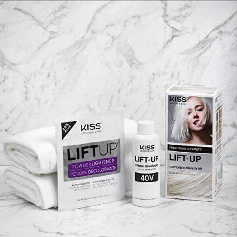 KISS Lift Up Complete Hair Bleach & Icy Silver Toner Kit, Gentle Conditioning Formula that Reduces Brassiness, Complete 6-Pc DIY Bleach Kit, ICE (Pack of 2)