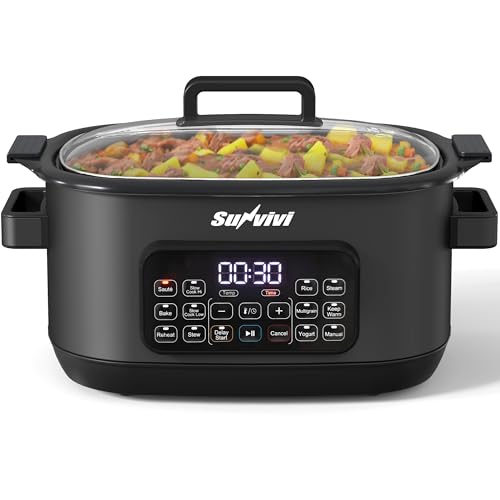 Sunvivi 12-in-1 Programmable Slow Cooker 6.5QT with Timer & Keep Warm - Black