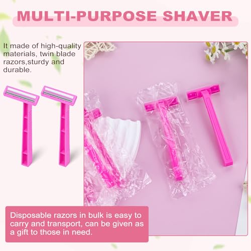 Women's Disposable Razors Individually Wrapped Twin Blade,Disposable Razors Women Bulk with Clear Safety Cap for Men Women Camping Traveling Home Bathing Hotel (pink, pack of 200)