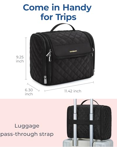 BAGSMART X-Large Black Hanging Travel Toiletry Bag Water-Resistant Organizer