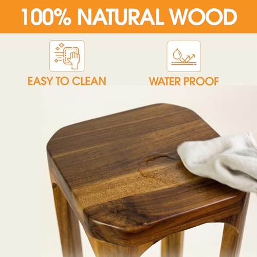 Small Square Side Table - 24 Inch Tall Acacia Wood End Table for Sofa, Balcony, Small Spaces
