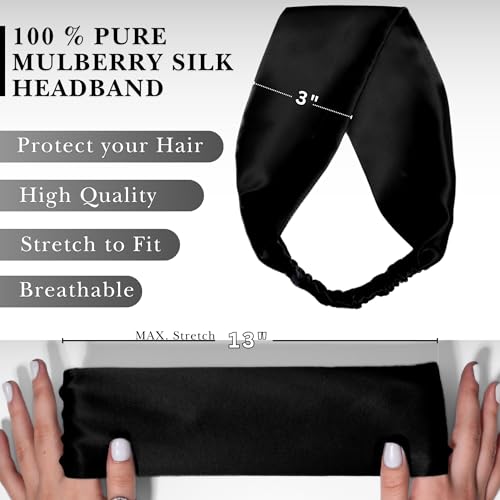 Pure Mulberry Silk Headband for Women - Black, Soft & Durable Hair Accessory