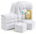 White 16-Piece Cotton Bath Towel Set - Soft Absorbent & Durable