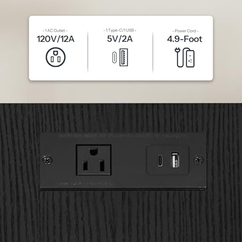 Side Table with Charging Station Black - Set of 2 End Tables with USB & Outlets