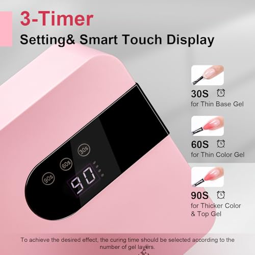 JODSONE UV Nail Lamp Rechargeable Portable with 3 Timers & LCD Display - Pink, H10-1