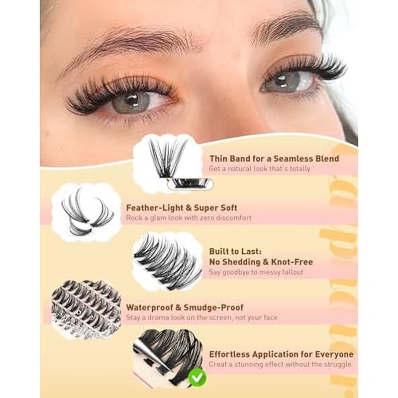 Calphdiar Eyelash Clusters 30D+40D+50D+60D+80D+100D Lash Clusters Wispy Individual Lashes 476PCS D-curly Lash Extension 10-16MM Natural Lashes Clusters DIY Cluster Eyelash Extensions