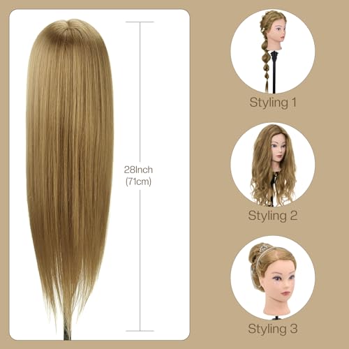 28-Inch Light Brown Human Hair Mannequin Head for Hair Styling & Training