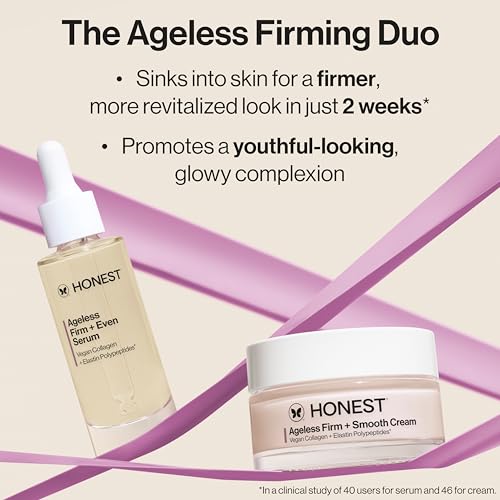 Honest Beauty Fragrance Free Ageless Firming Duo | Powered by Vegan Collagen and Elastin Polypeptides | Firmer, Smoother, More Even Looking Skin | Includes Serum (1 fl oz) and Cream (1.7 fl oz)