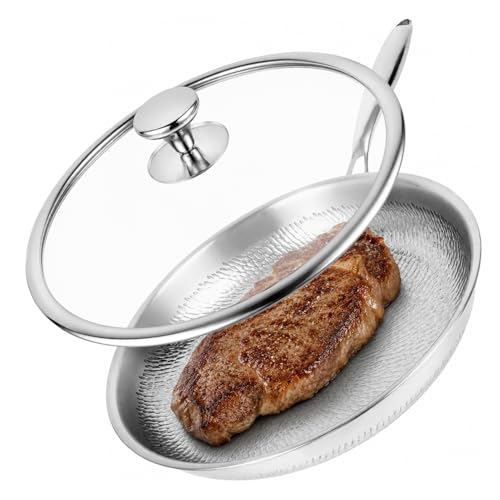 12-In Titanium Frying Pan with Lid - Hammered Alloy Skillet, Non-Stick, Oven Safe