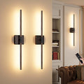 Walnut Black Battery Operated Wall Sconce Set of 2 - 24 Inch with Remote, Dimmable & Adjustable