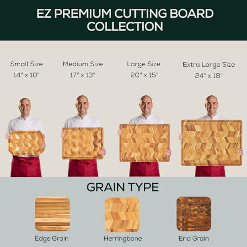 EZ FURNITURE XL Teak End Grain Reversible Cutting Board 24" x 18" with Juice Groove & Handles