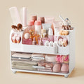 White Makeup Organizer with 2 Drawers & Brush Holders - Vanity Storage