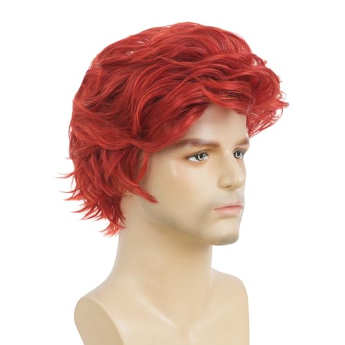 Men's Red Short Curly Synthetic Wig - Side Part Natural Halloween & Daily Use