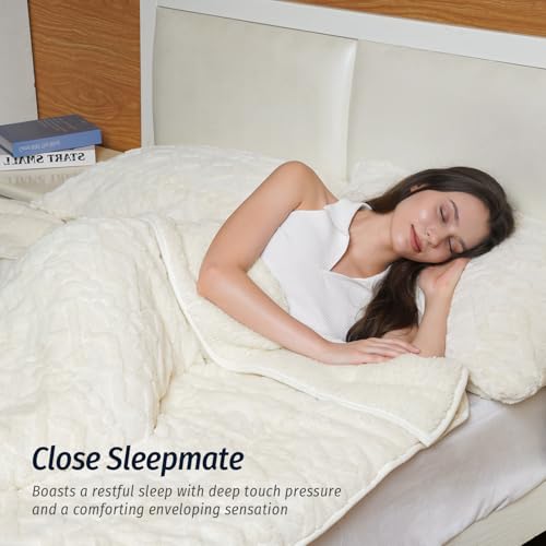 Weighted Blanket for Adults Queen Size 15 lbs Jacquard Cream White - Double-Sided Cozy Sleep