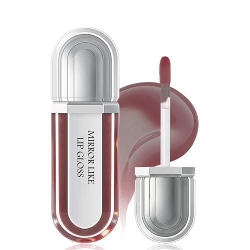 Hydrating Lip Plumper Gloss, Plumping Lip Oil, Lightweight High Shine Lip Plumper Gloss, Nourishing Long Lasting Non-Sticky Hydrating & Smoothing Lip Treatment for Dry Lips (Rose brown)