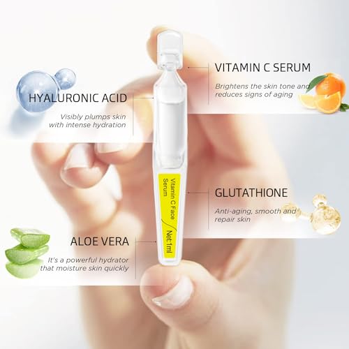 Vitamin C Face Serum with Hyaluronic Acid & Aloe Vera – Brightening & Hydrating Ampoule for Sensitive Skin, 30 Vials