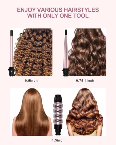3-in-1 Curling Iron Set with 0.5-1.5 Inch Interchangeable Ceramic Wands - Dual Voltage, Fast Heating, Heat-Resistant Glove & Clips