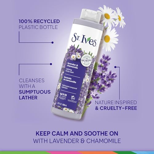 St. Ives Body Wash Variety 2-Pack, Soothing Lavender & Chamomile + Nourishing Dark Cherry & Argan Oil, 100% Natural Extracts, Cruelty-Free, 22 Oz Ea