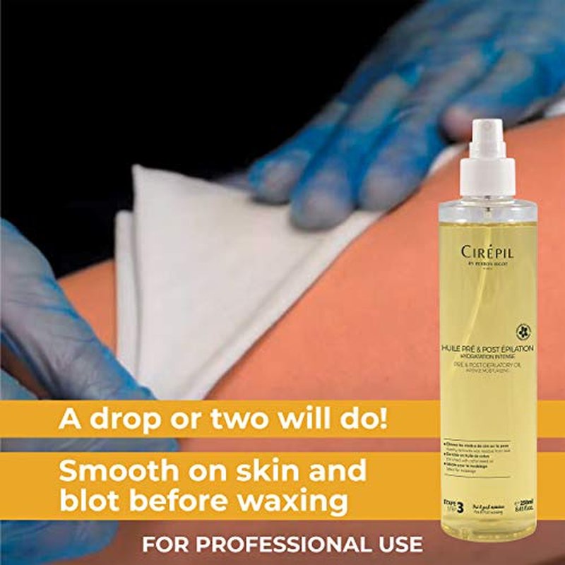 Cirepil - Pre & Post Depilatory Oil - Protects Skin for Comfortable Waxing & Removes Wax Residue - Soothing Jasmine Scented Formula - Professional Oil Bottle, 250ml