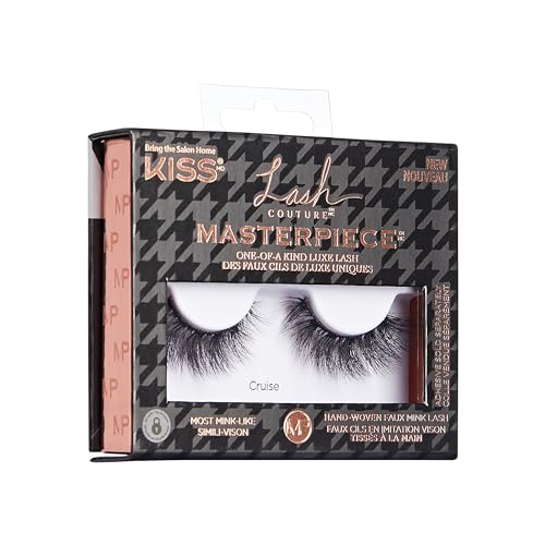 KISS Lash Couture Masterpiece False Eyelashes, Cruise', 12 mm, Contact Lens Friendly, Easy to Apply, Hand-Woven Faux Mink Reusable Strip Lashes, Includes 1 Pair of Lashes (Pack of 2)