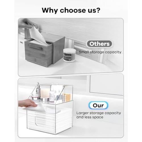 Disposable Facial Towels Storage Box Compatible with Clean Skin Club Clean Towel XL-Cotton Pads-Swabs Upgraded Double Layer Face Towel Holder Acrylic Storage Container Valentine's Day Gifts
