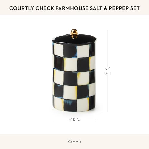 MACKENZIE-CHILDS Ceramic Salt & Pepper Set with Courtly Check Design, Black & White