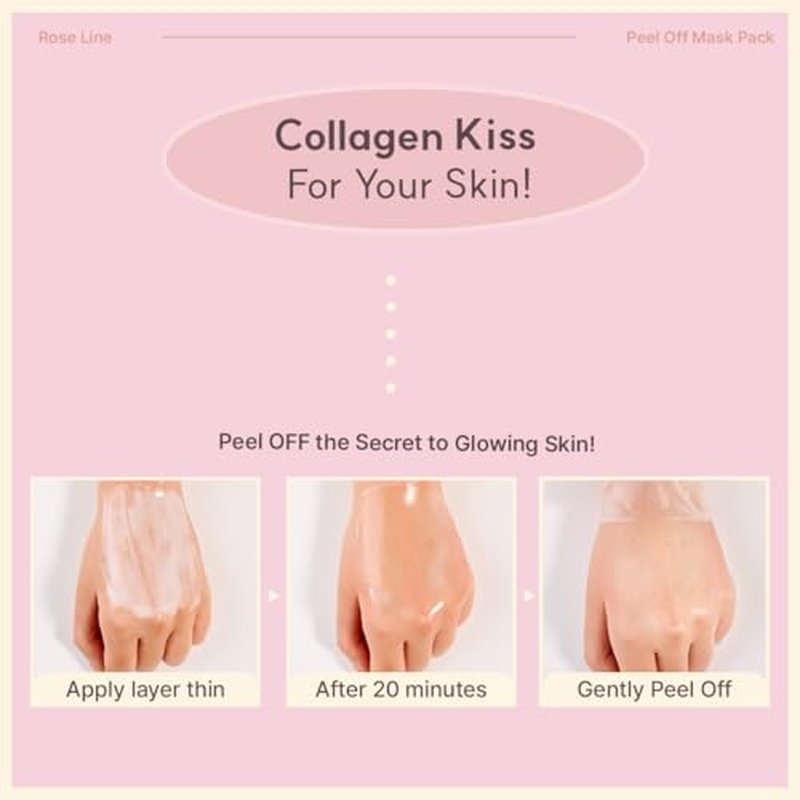 MIGUHARA Rose Collagen Wrapping Peel-Off Mask Pack, Facial Mask with Damask Rose Water, Hydrolyzed Collagen & Botanical Fruit Extracts for Hydrated, Glowing Look & Korean Glass Skin (60ml/2.02 fl.oz.)