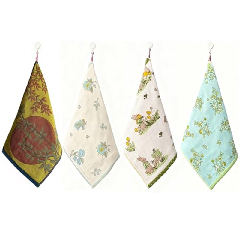 100% Cotton Face Towels Reusable Hand Towels for Bathroom Set with Hanging Loops Quick Dry Turkish Hand Towels Set Double-Faced Jacquard 4ply Cotton Gauze,4PC,13.4"x15.7"