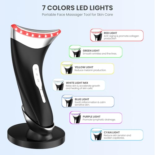Black 7-in-1 LED Neck & Face Beauty Device with Vibration & Thermal Massage