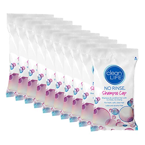 No-Rinse Cleanlife Shampoo Caps 10 Pack Waterless Hair Wash & Conditioner for Elderly, Bedridden, Hospital Patients