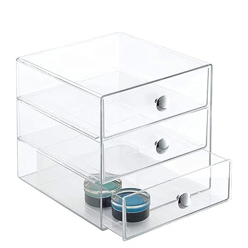 Makeup Drawer Organizer Box with 3 Acrylic Drawers - Silver Handle