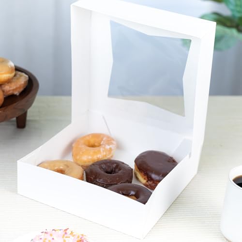 White Bakery Box with Clear Window - 9x9x2.5 Inch, 200 Pack, Food Safe, Easy Assembly