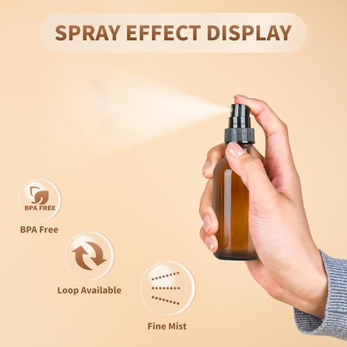 2oz Amber Glass Spray Bottle with Fine Mist Sprayer - Essential Oils & Travel