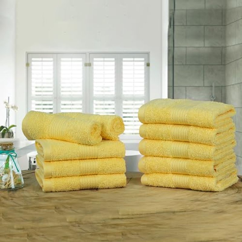 Ample Decor Wash Cloths Pack of 10, Oeko Tex Certified 600 GSM 100% Cotton Soft Absorbent, Premium Quality Durable Machine Washable, Ideal for Bathroom, Pool, Hotel, Spa ? Yellow
