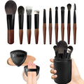 Brown Travel Makeup Brush Set with Case - 10 Pcs & 2 Pcs Powder Puff