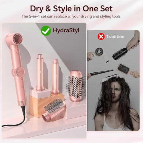Pink 5-in-1 Hair Dryer Brush with Auto Curling & Ionic Technology