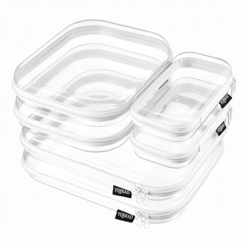 YQBRAO 6-Pack Clear Hard Shell Zipper Cases in White (2L, 2M, 2S) - Organizers for Travel & Home