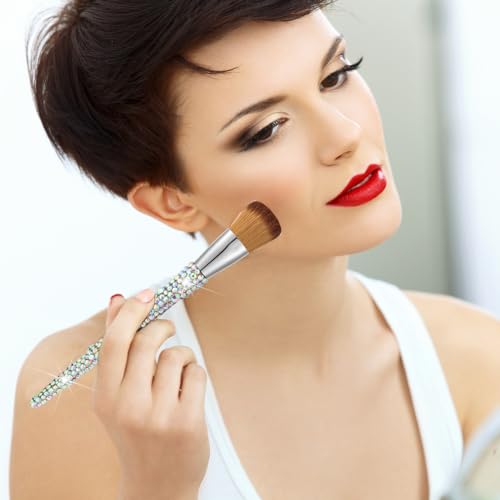 Silver & Yellow Rhinestone Makeup Brush Set - 13 Pcs Professional Cosmetic Tools