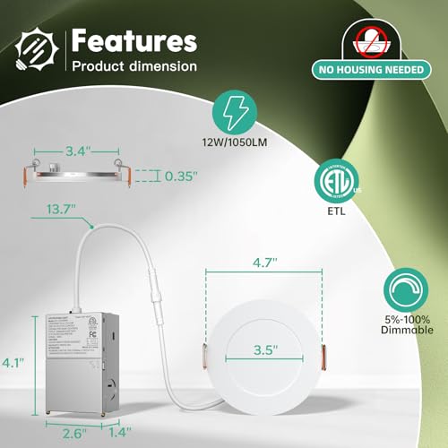 4 Inch LED Recessed Light 24 Pack with Junction Box, 5 CCT, 700 Lumens