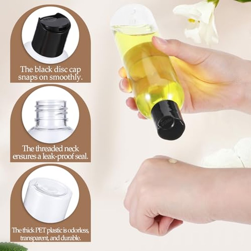 24 Pcs Refillable Shampoo Travel Bottles Travel Squeeze Bottle 8 oz Plastic Bottles with Black Disc Cap Clear Squeeze Containers for Toiletries Shampoo Lotion Body Soap Cream