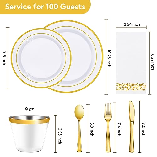 Gold Disposable Dinnerware Set for 100 Guests - 700 Pieces