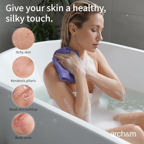 Exfoliating Washcloth 12 Pack - Black, Off-White, Navy Blue, Extra Long Body Scrubbing Cloths