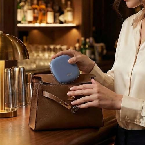 Fancii Mila 2 LED Lighted Compact Makeup Mirror, Rechargeable, 10x /1x Magnifying, Tru-Glow Light System, Vegan Leather, Small Travel Mirror for Purses (Harbor Blue)
