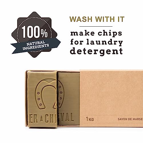 Fer ? Cheval Authentic Savon De Marseille Soap Bar, Olive Bar Slices 6 pieces 1 kg/35.5 oz, Natural Plant-Based, Hypoallergenic Cubes with French Olive Oil