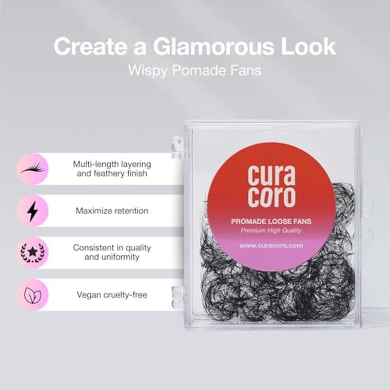 Curacoro Promade Wispy 500 Fans - 9D 0.05 Lash Extensions, CC Curl 10mm Length Handmade Volume Eyelashes, Long-Lasting Professional Lash Fans